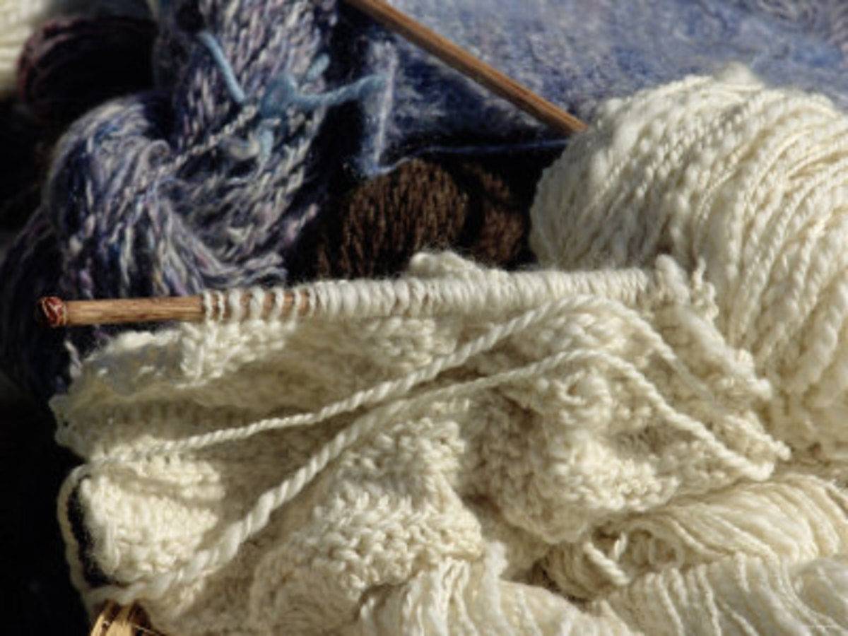 Knitting Needles and Handspun Wool Yarn at a Yorktown Reenactment, Virginia 