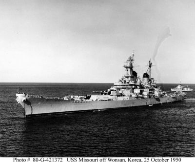 USS Missouri Battleship In Korea, 25 October 1950