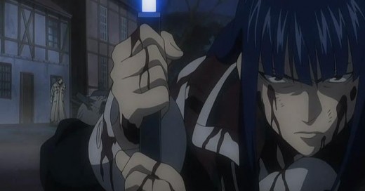 Kanda, a fellow exorcist, destroys the akuma