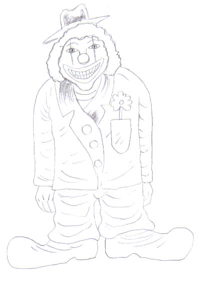The pencil drawing of the clown.