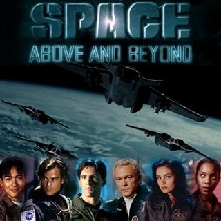 The cast of Space Above and Beyond (from left to right) Joel de la Fuente, Rodney Rowland, Morgan Weisser, James Morrison, Kristen Cloke, and Lanei Chapman 