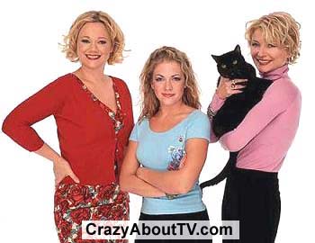 Sabrina with aunts Hilda and Zelda and her cat, Salem