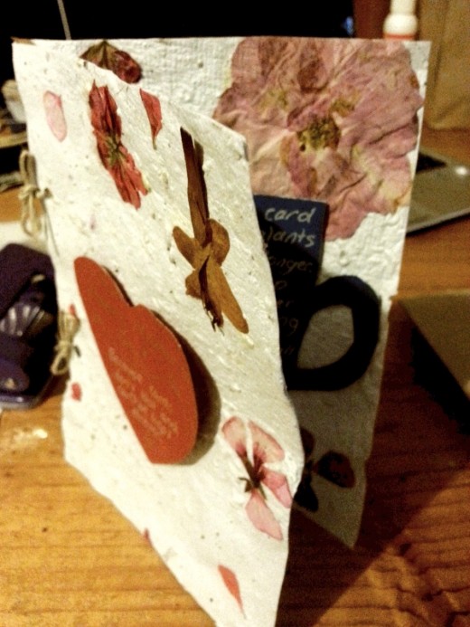 Mother's Day card made entirely from seed paper full of wildflower seeds and inset with pressed flowers.