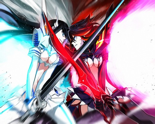 Ryuuko and her rival Satsuki, both transformed by their clothing.