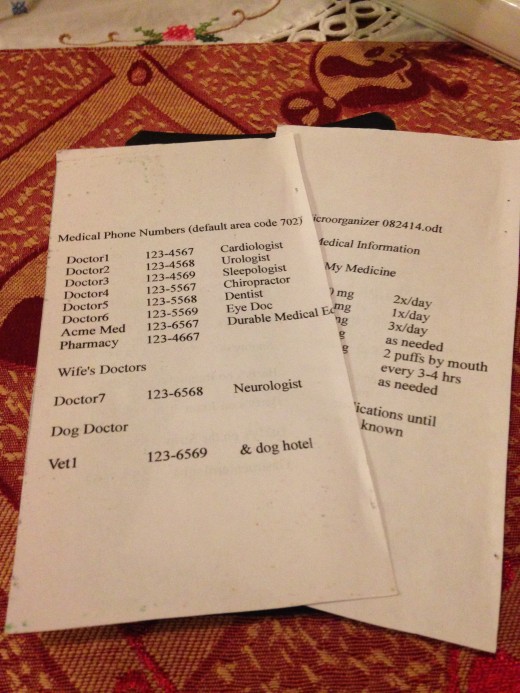 Two more pages containing doctors and meds