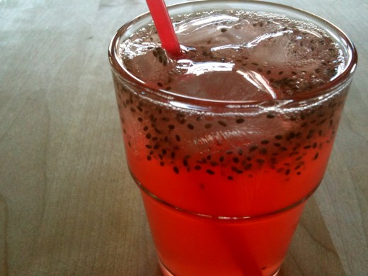 Chia seeds tea with strawberry.