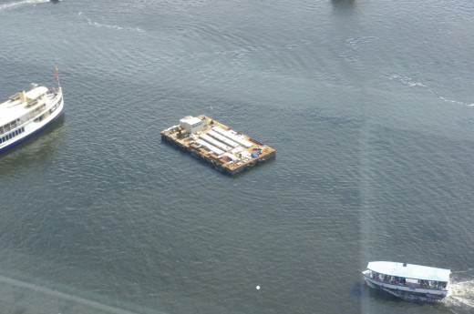 Overhead view of the USS "Hell Yeah! Fireworks Barge!"