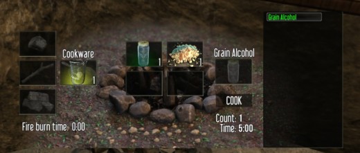 Grain Alcohol takes a long time to cook, but is needed to craft the First Aid Kit