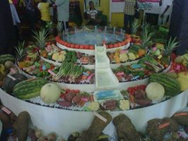 A beautiful Farmer's Market display at the Denbigh Agricultural Show, Jamaica