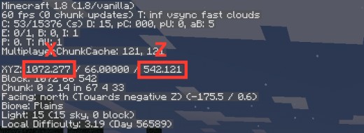 X and Z coordinates, this picture may not be accurate depending on the version of Minecraft 