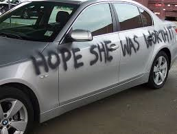 Some angry wife got even with her adulterous husband by allegedly vandalizing his car