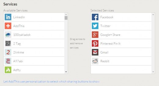 Choose the social media services your want to make available in the widget.