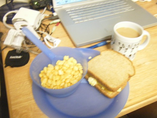 Cereal with a scrambled egg sandwich. Great for the long days when I knew I wouldn't get to eat again until dinner.