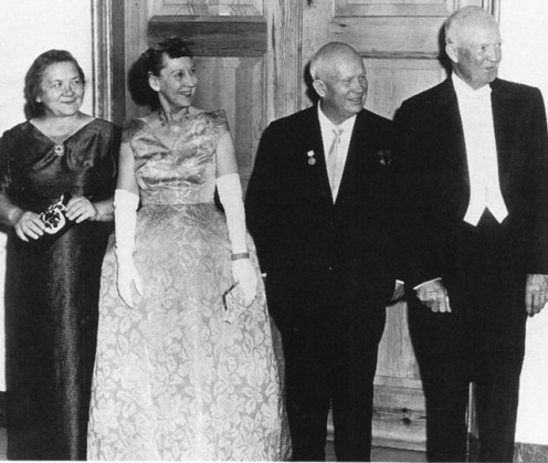 President Dwight Eisenhower and Nikita Khrushchev with their wives at an American state dinner in 1959.