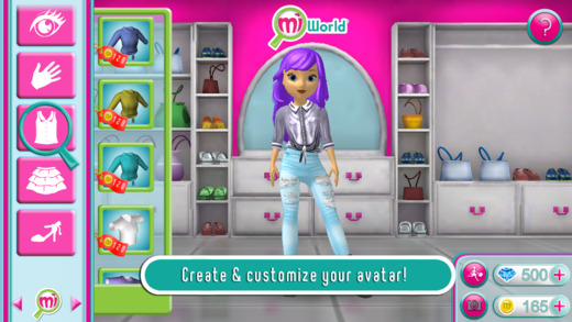 Screenshot of actual MiWorld App