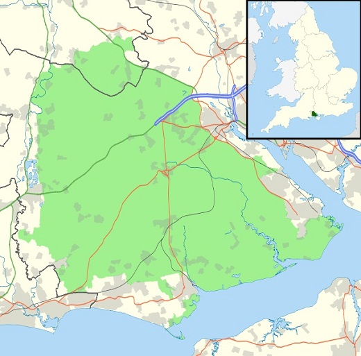 Area in green shows the New Forest National Park