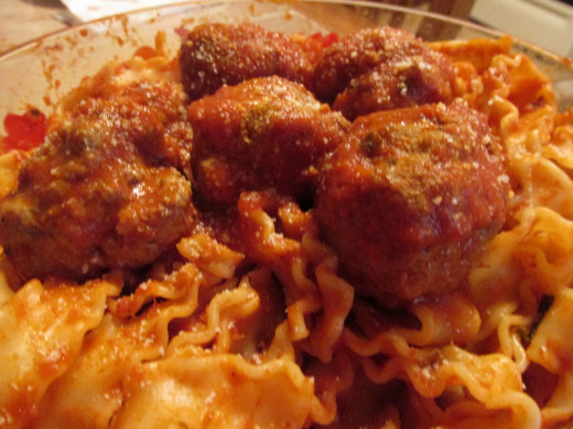 Meatballs & Spaghetti Sauce with Wide Noodles