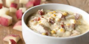 Corn Chowder garnished with bacon and chive.