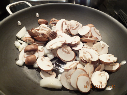 Slice and add the mushrooms. Your favorite mushroom or mushroom mix will work great in this recipe.