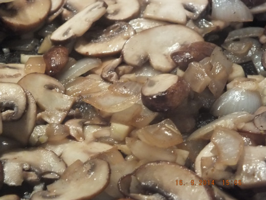 Saute garlic, onions, and mushrooms. 