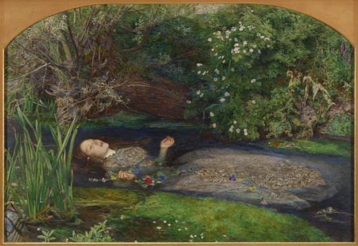 A painting by Sir John Everett Millais, Bt called "Ophelia", depicting her death. This is on display in the Tate in England