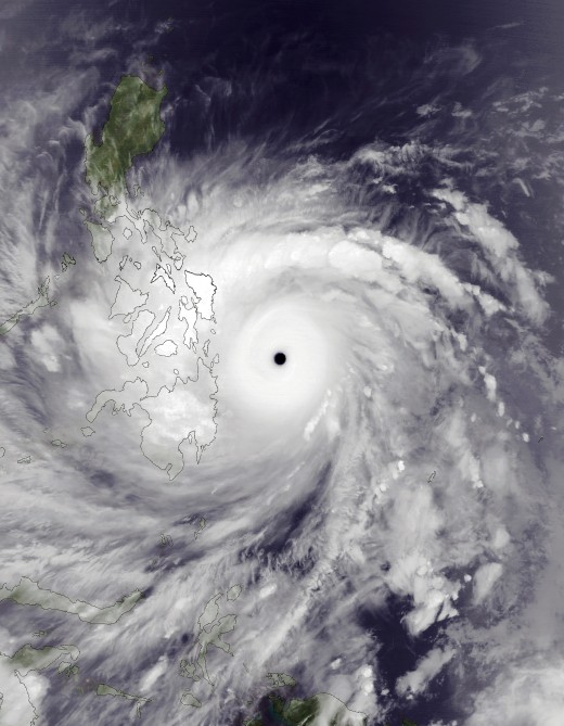 Typhoon Haiyan at peak intensity and approaching the Philippines on November 7, 2013.