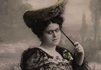 A woman with a lorgnette