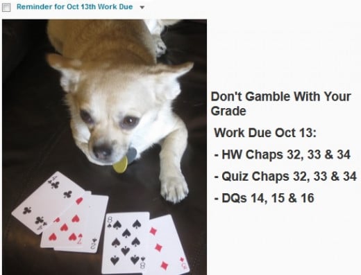 As course draws to a close, Chika reminds students not gamble with grade b procrastinating. 