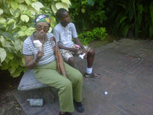 Grandma and her great grandson at the famous Devon House Enjoying World Famous Ice Cream