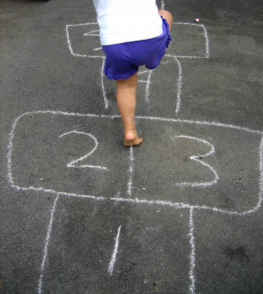 Hopscotch being played by a child