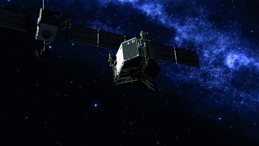 Artistic impression of the Rosetta orbitor releasing the Philae lander.   