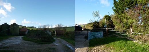 The farm at Bowcombe on the left. Right- An interesting sign as you exit Bowcombe rd.