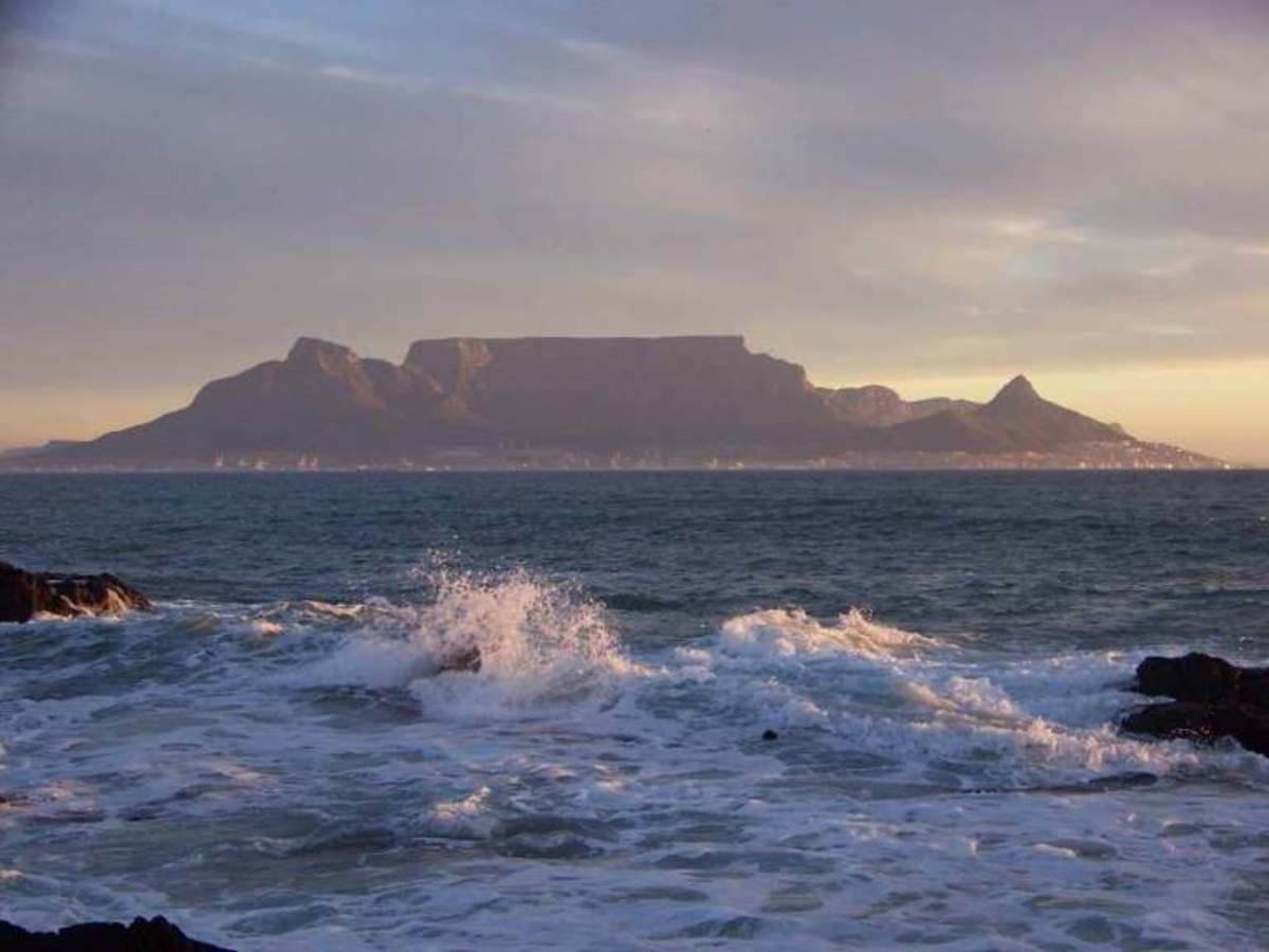 Table Mountain, South Africa - View from Nlaauwbergstrand. Devil's Peak on the right 