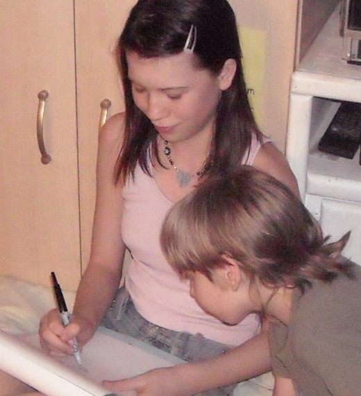 My younger brother watching me draw right before we all got MAJOR hair cuts lol!