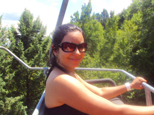 Me experiencing the Poconos mountain on the a skyride at Camelback.  I was smiling but I so scared. 