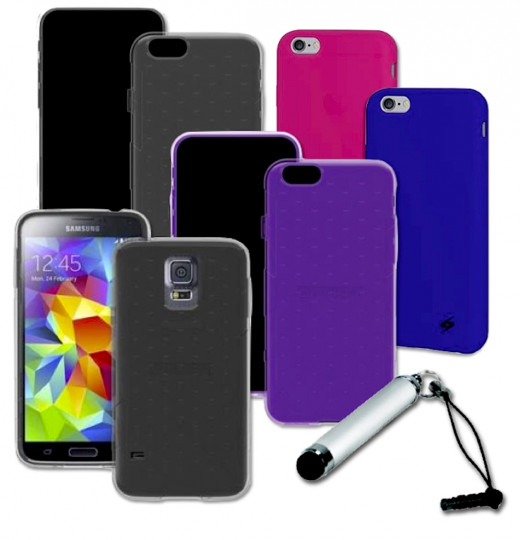 Shown above: Trident Perseus Cases in black, gray & purple (Other colors available), Amzer Silicone Skin Jelly Cases in hot pink & blue (Other colors available), and a Silver Stylus that works with any capacitive touch device. 
