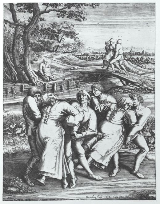 A drawing by Pieter Brueghel the Elder depicting victims of the Dancing Plague