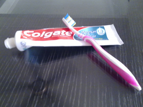 My own photo, Colgate toothpaste and my toothbrush, manual