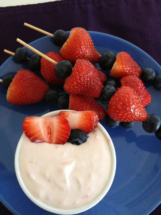 To the basic dip, add a little honey and a handful of frozen strawberries, a pinch of cardamon or cinnamon, and you get a tangy-sweet dip for fruit kabobs