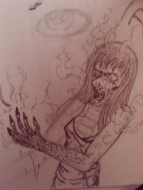A burning wench, drawn in a sort of manga style