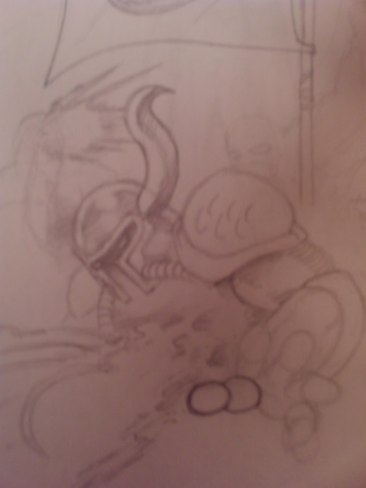 A half finished sketch of a knight getting his guts blown out!