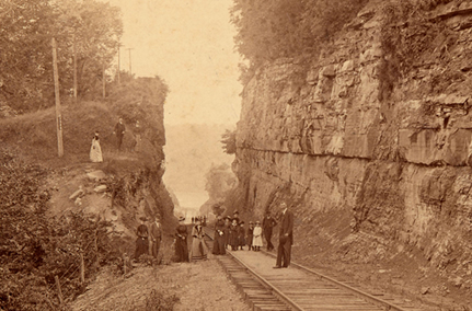 Local citizens inspecting "The cut"