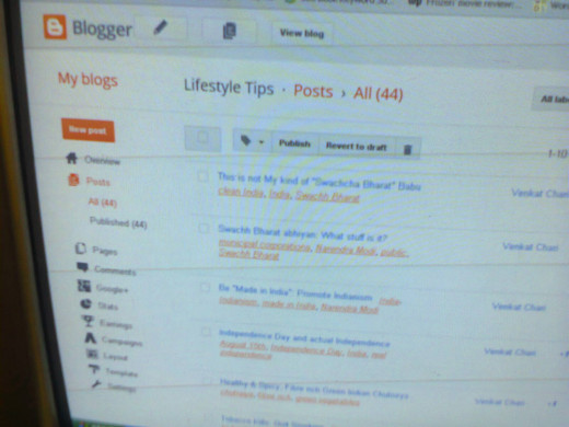A sample of Blogger posts page 