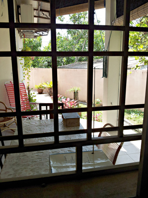 Garden patio through kitchen window