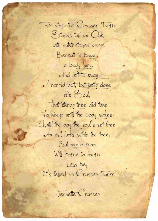 Warning poem found in burned out basement on Carasser Farm by Jennette Crasser, cira 1920