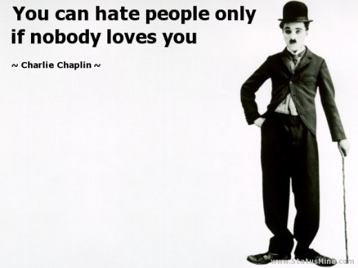 black and white poster Charlie Chaplin quote" You can hate people only if nobody loves you."