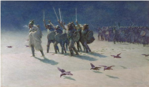 "The Ravager", a painting showing Vikings in cold weather