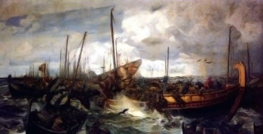 Otto Sinding painting of the Battle of Svold - Olaf had sown the seeds of his own downfall by imposing his new-found faith on the West Norse (Norwegians), by the sword