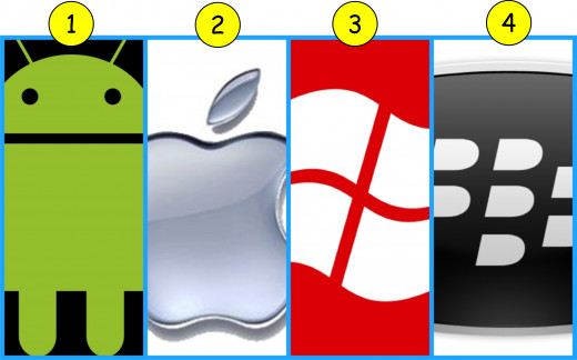 Left to right:  Android, IPhone, Windows, Blackberry