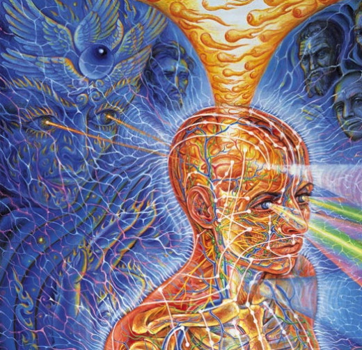 Alex Grey is an extraordinary artist and visionary. He runs COSM, the Chapel of Sacred Mirrors, in Wappingers Falls NY. He painted cover art for Tool's albums; the topics the songs delve into are existential, much like Grey's work.